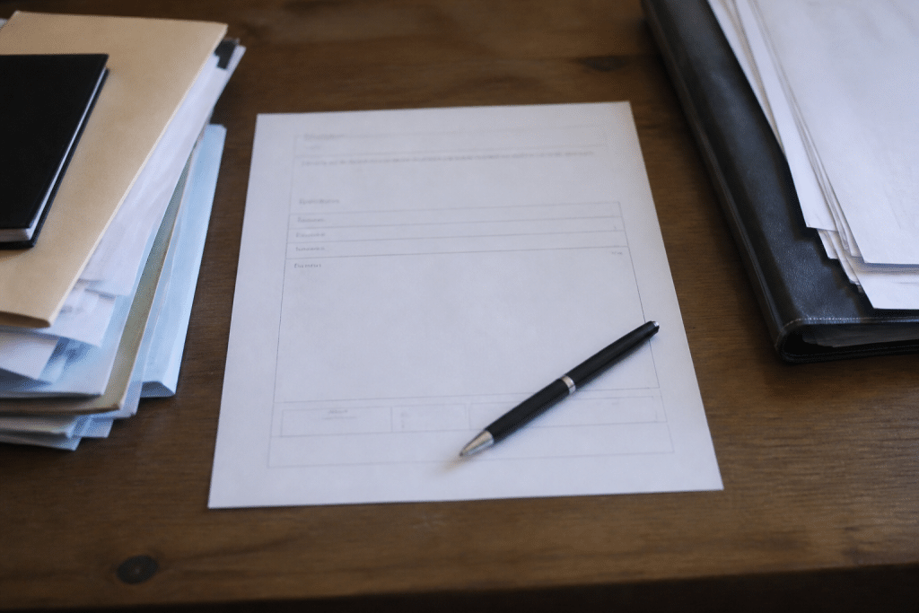 Document officiel sur bureau avec stylo et formulaire de travaux