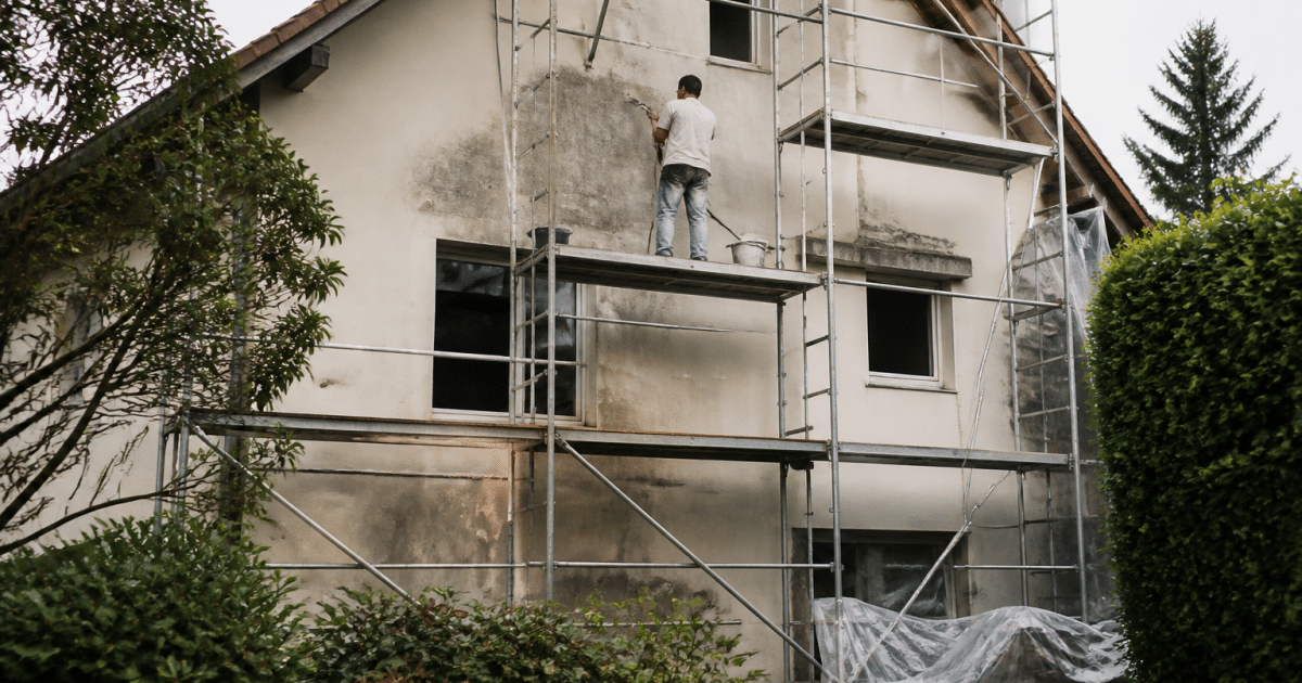 Facade maison individuelle echafaudage travaux nettoyage renovation