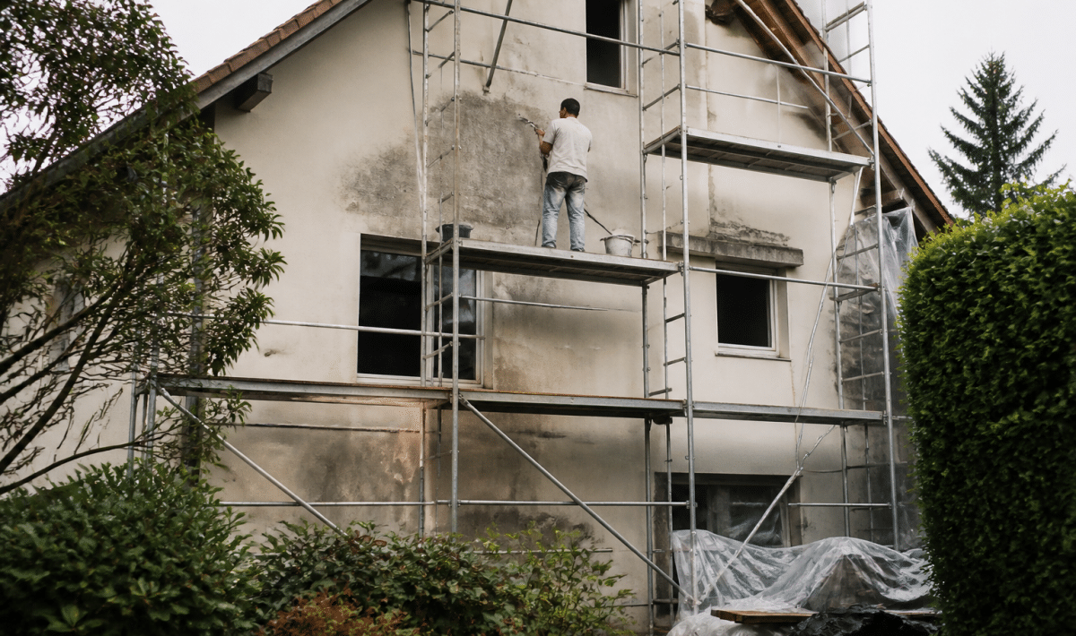 Facade maison individuelle echafaudage travaux nettoyage renovation