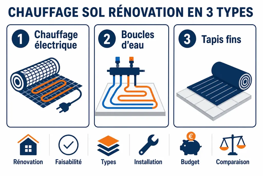 Chauffage sol rénovation en 3 types