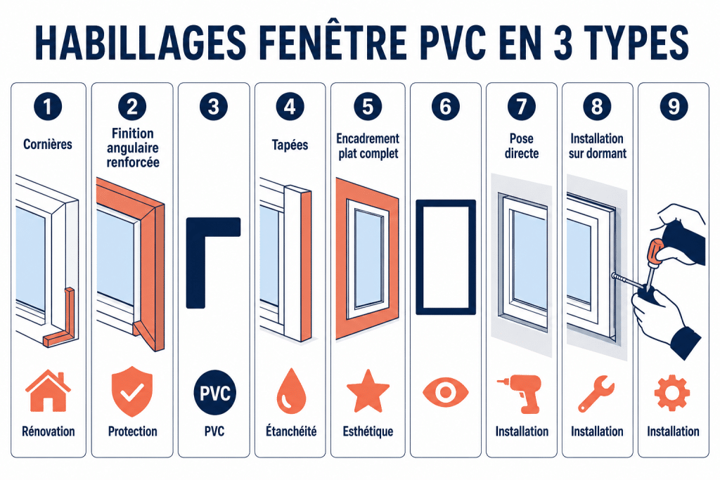 Habillages fenêtre pvc en 3 types