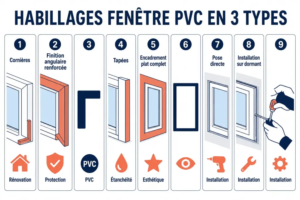 Habillages fenêtre pvc en 3 types