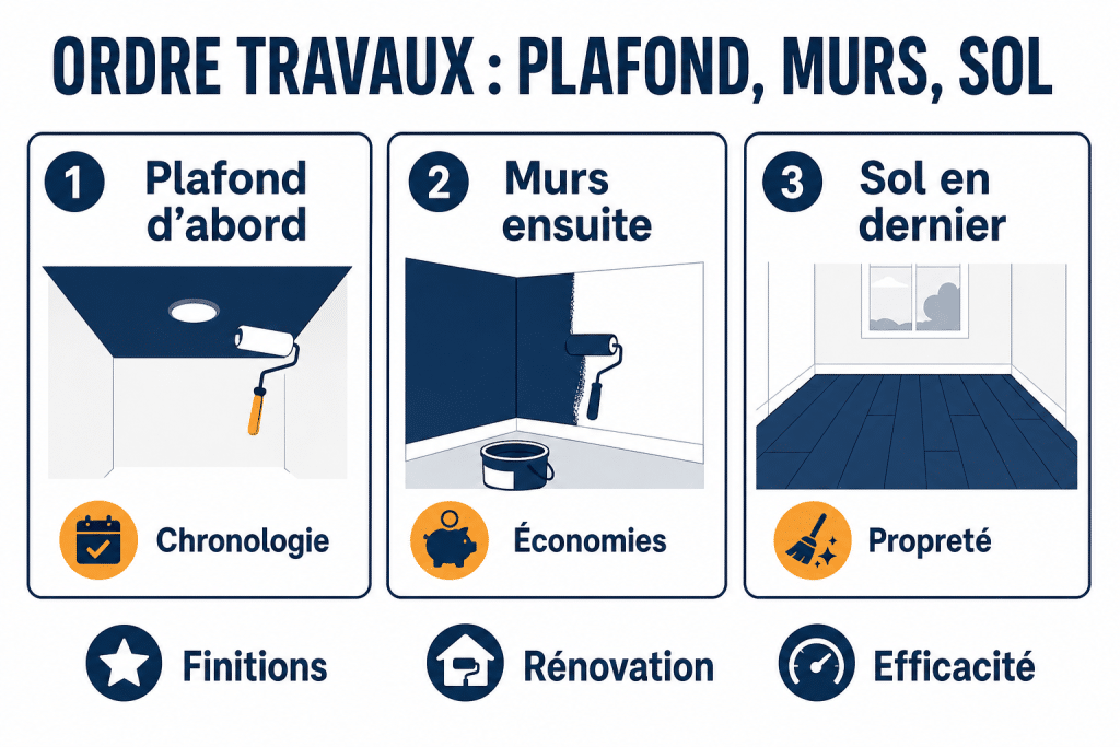 Ordre travaux : plafond, murs, sol