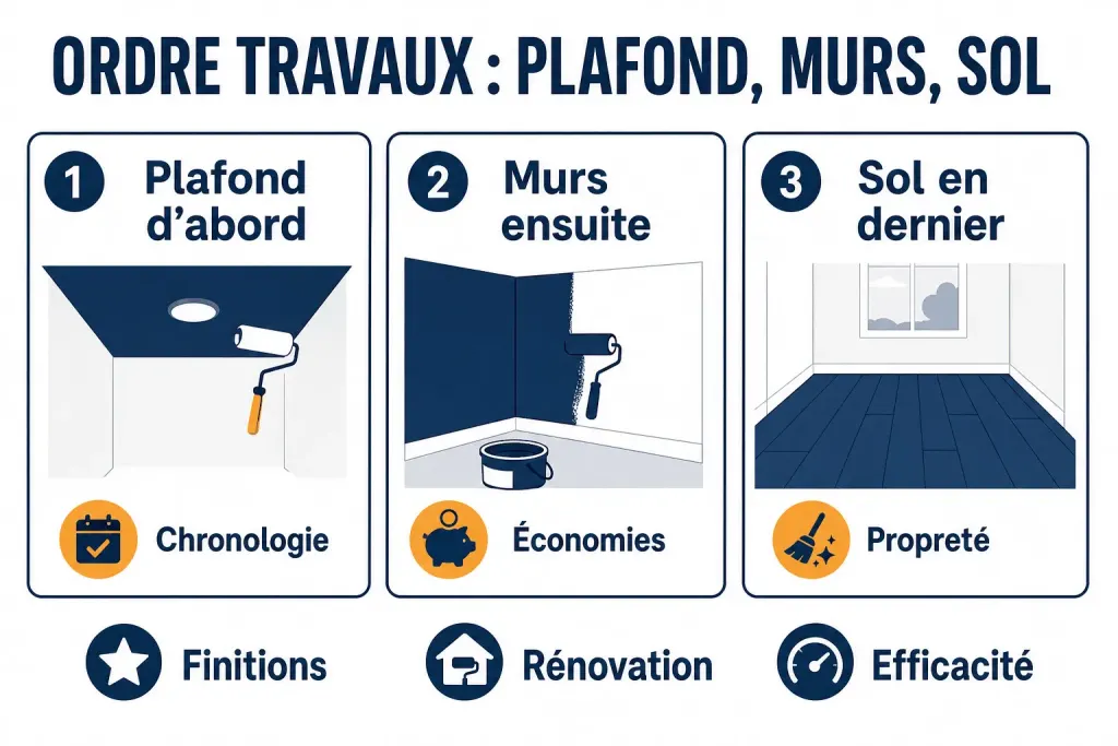 Ordre travaux : plafond, murs, sol