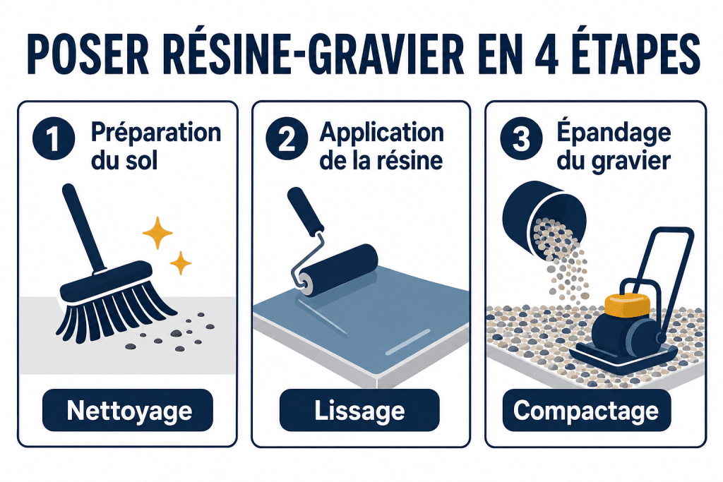 Poser résine-gravier en 4 étapes