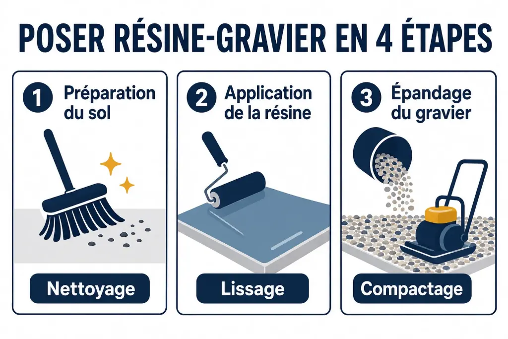 Poser résine-gravier en 4 étapes