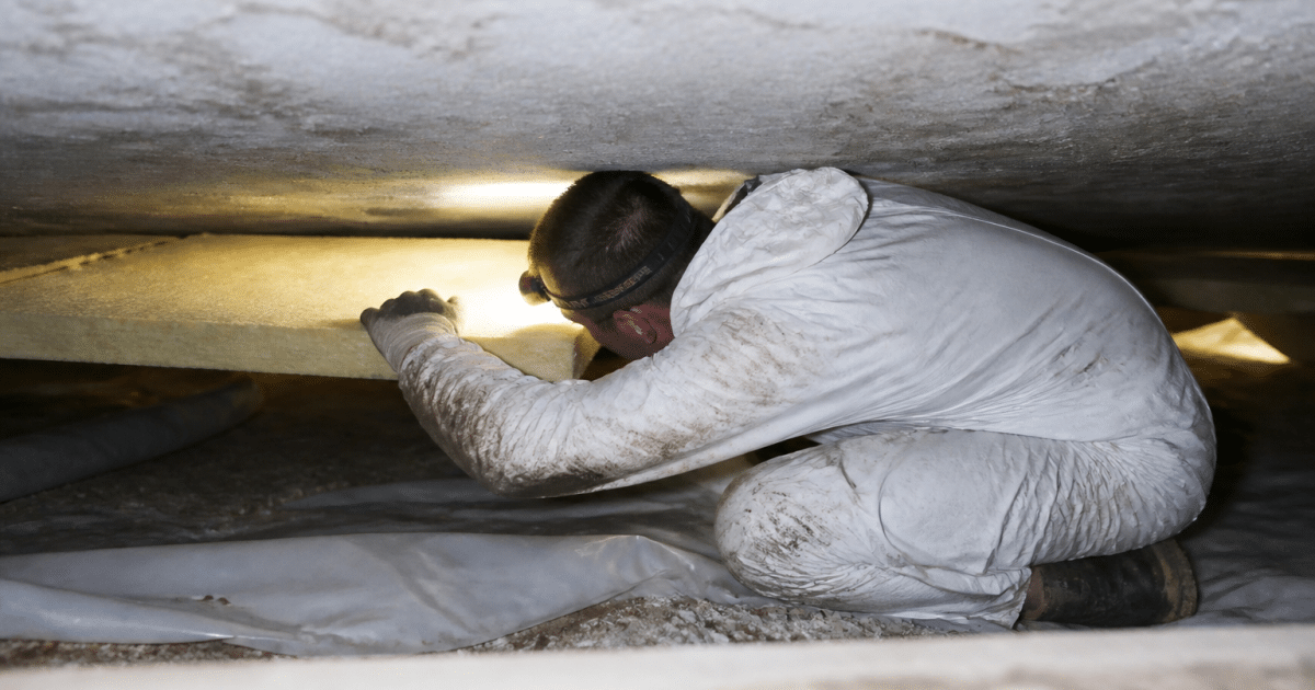 Ouvrier pose isolation thermique sous dalle beton existante