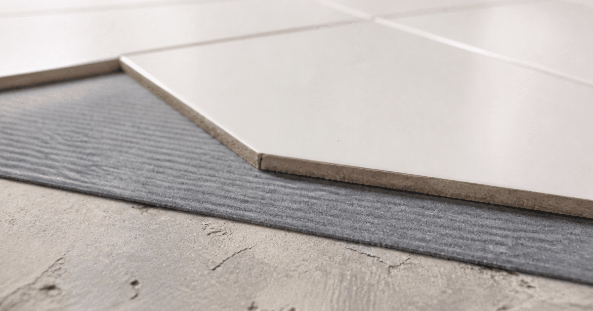 Couche isolante grise posee sous carreaux de ceramique blanc