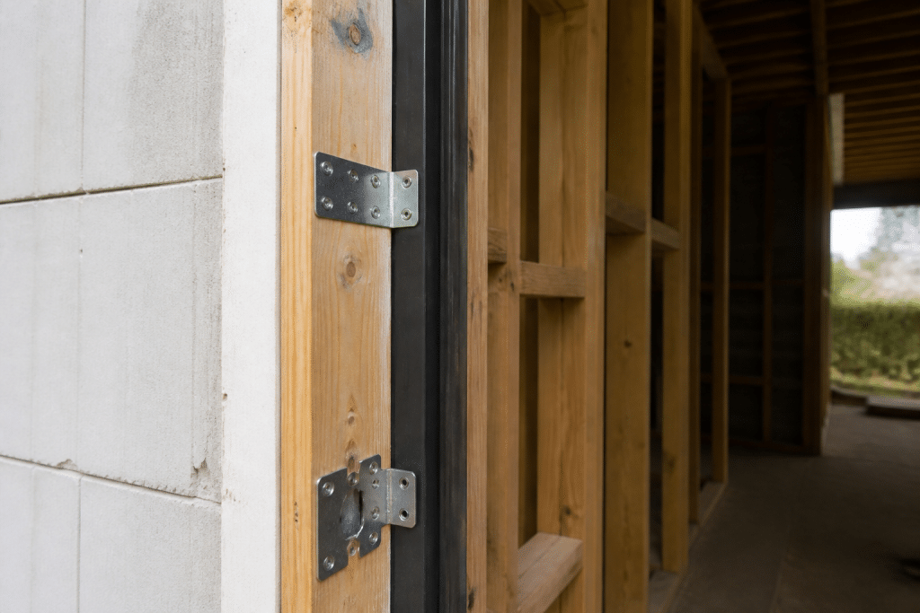 Composants metalliques et cadre bois pour installation porte