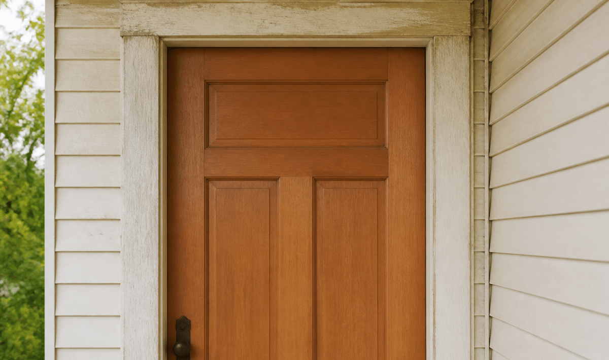 Cadre de porte existant conserve avec panneau neuf installe