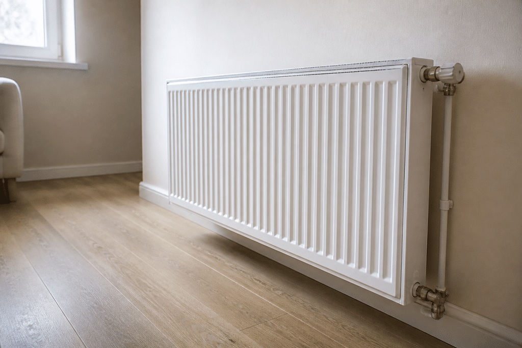 Radiateurs eau chaude blanc raccordes tuyauterie installation chauffage