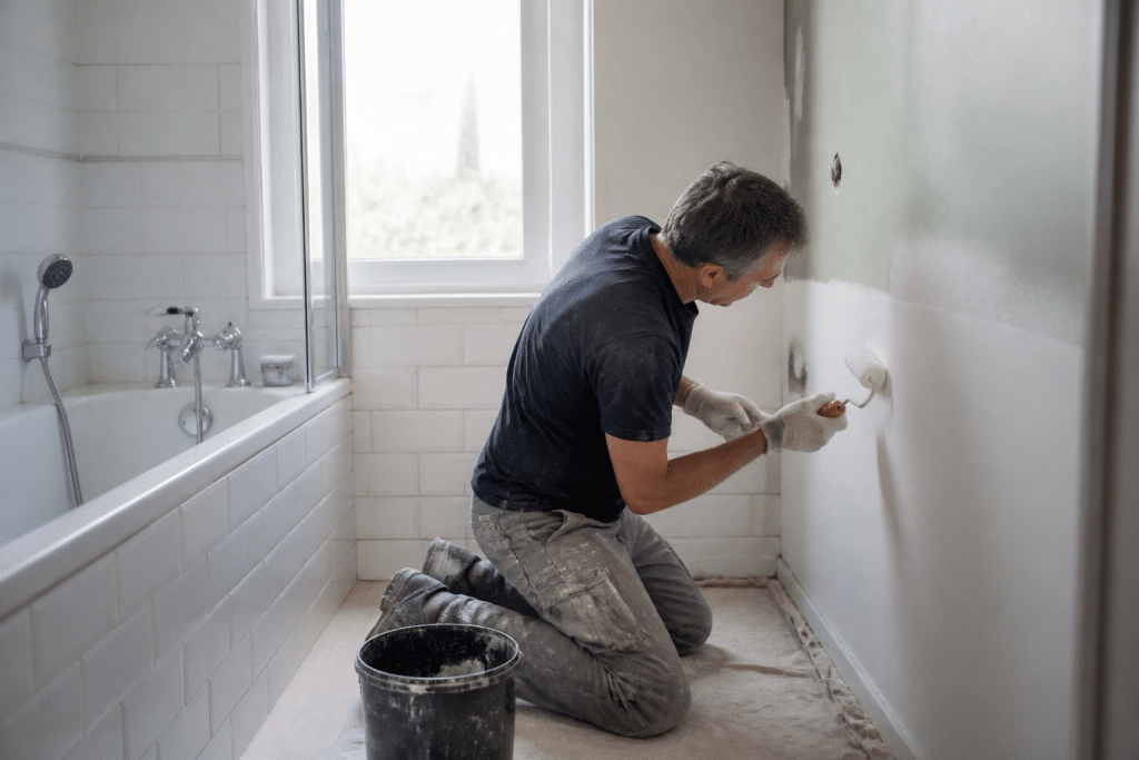 Salle bain renovation etapes peinture carrelage robinetterie