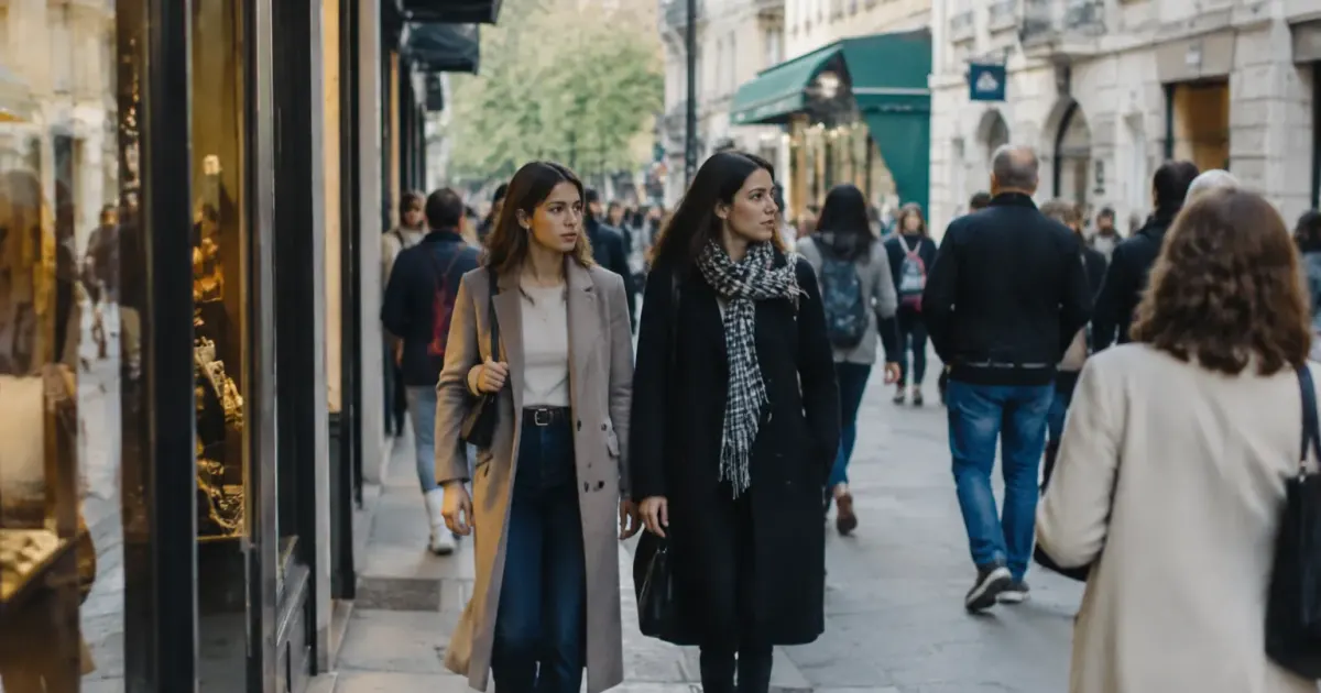 Rue commerçante du centre-ville avec passants sur le trottoir