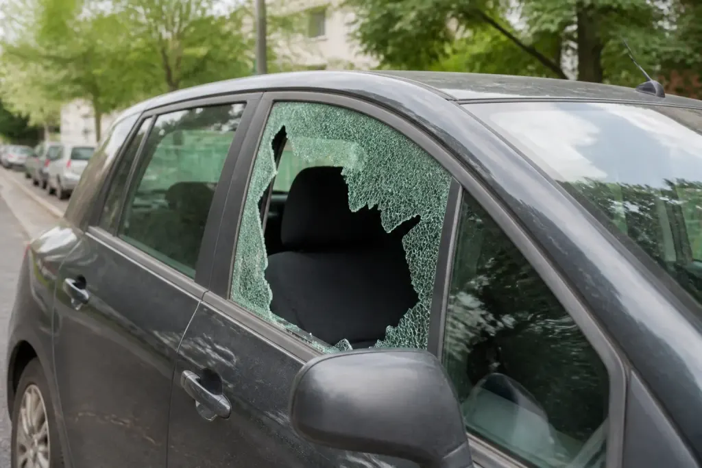 Vitre cassee voiture rue quartier ordinaire